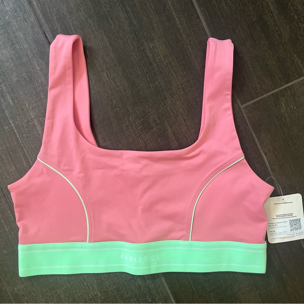 NWT Fabletics Medium Impact Pink/Lime Sports Bra Small